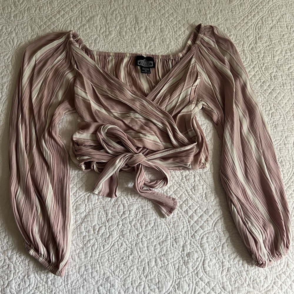 Purple and White Stripped Wrap Top